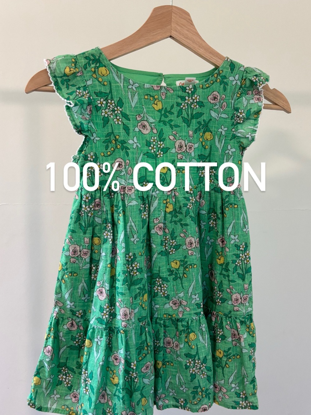Cat & Jack Girls' Green Floral Dress | 100% cotton